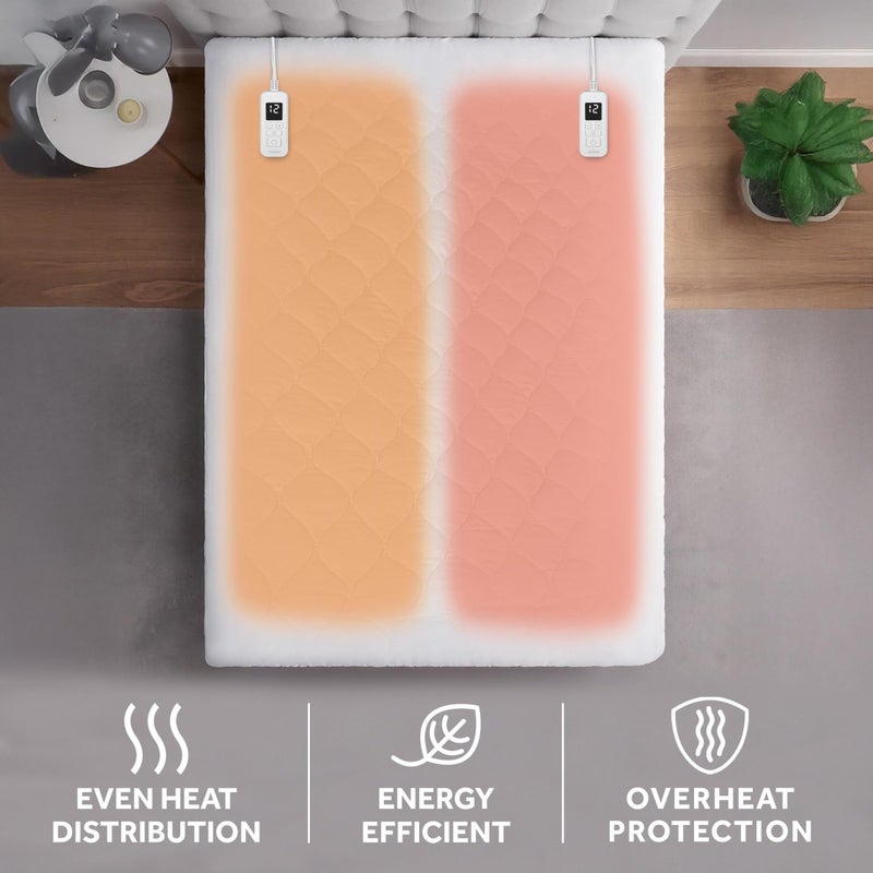 Sunbeam Electric Premium Water Resistant Restful Quilted Heated Mattress Pad, 12 Heat Settings, 12-Hour Selectable Auto Shut-Off, Fast Heating, Cozy Warming Bed, Queen, 60" x 80" - Image 5